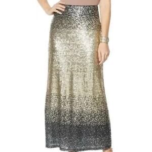 NWOT Heidi Daus Elegant Sparkle Sequin Skirt Maxi Length Side Zip Size L Ombre